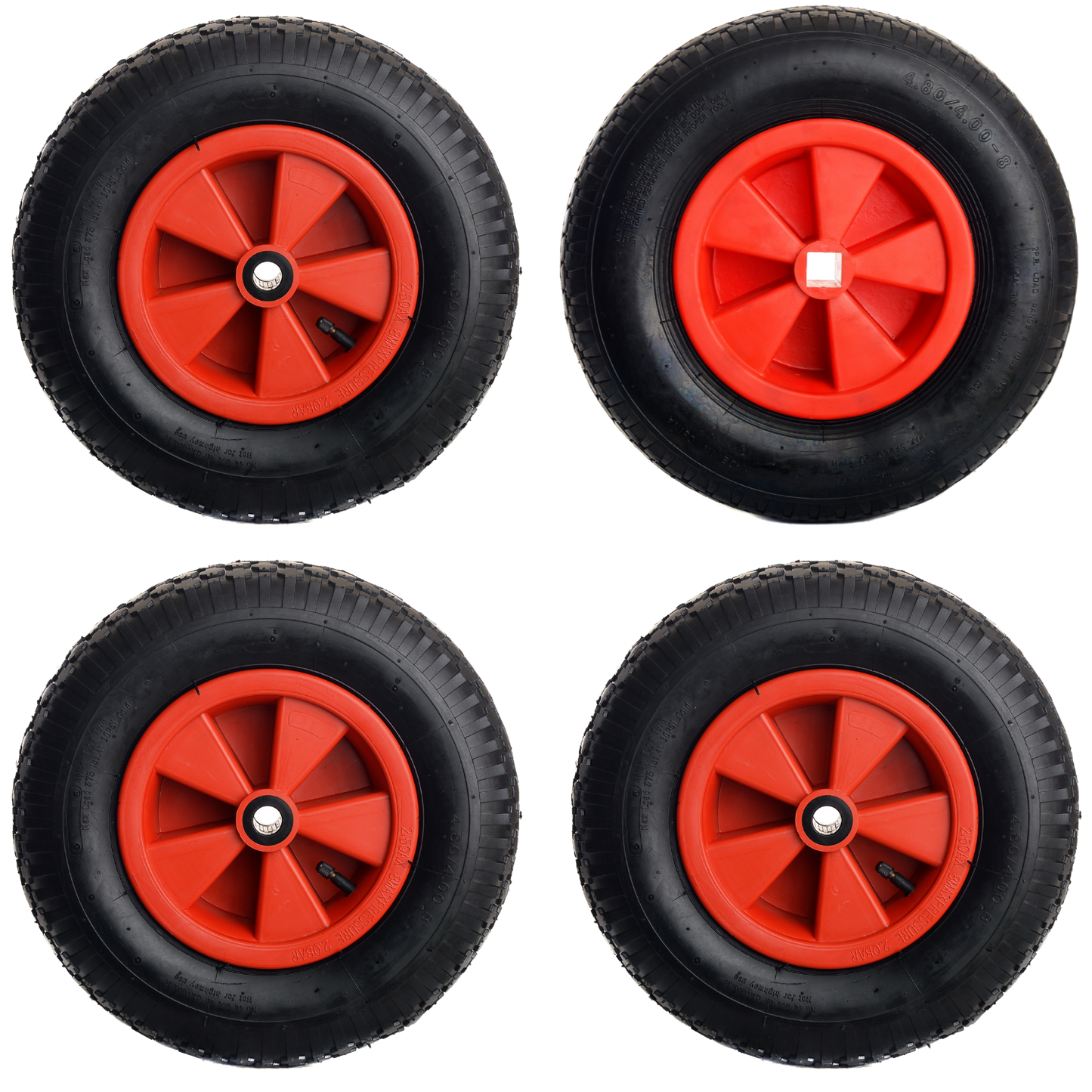 3 skelterwielen met ronde as en 1 aandrijfwiel 25 mm 4.80/4.00-8 nop profiel