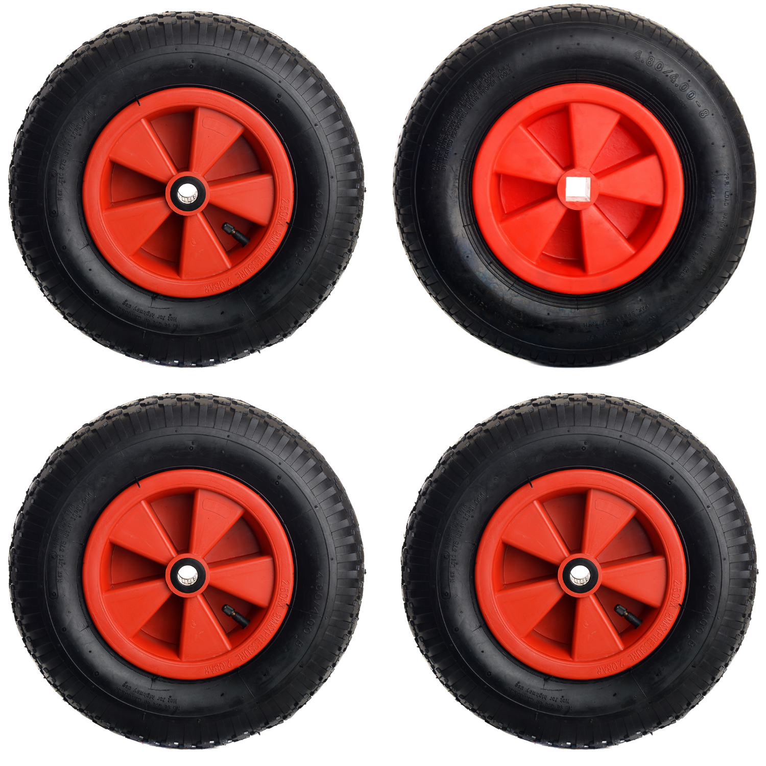 3 skelterwielen met ronde as en 1 aandrijfwiel 25 mm 4.80/4.00-8 nop profiel