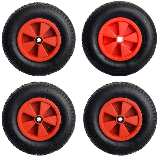 3 skelterwielen met ronde as en 1 aandrijfwiel 25 mm 4.80/4.00-8 nop profiel